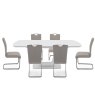Lazzaro 1.6m White Extending Table with 6 Taupe Chairs