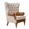 Artisan Buttoned Wing Chair in Natural Wool and Leather