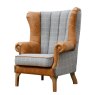 Aldiss Own Artisan Fluted Wing Chair in Grey Wool and Leather