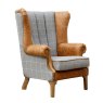 Artisan Fluted Wing Chair in Grey Wool and Leather