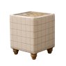 Artisan Side Table In Leather & Beige Wool With Glass Top