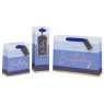 Glick Medium Blue Happy Birthday Stripe Gift Bag on a white background with other gift bags