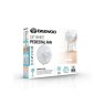 Daewoo 16" White Round Base Pedestal Fan image of the fan packaging on a white background