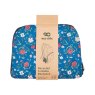 Eco Chic Navy Floral Classic Backpack packaging and folded up on a white background