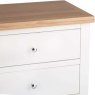 Derwent White 6 Drawer Chest close up of drawers and wooden accents on a white background