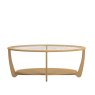 Warwick Oak Glass Oval Coffee Table front angle of the coffee table on a white background