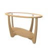 Warwick Oak Glass Oval Coffee Table side angle of the coffee table on a white background