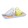 Cath Kidston Painted Table Ceramic Budgie Salt & Pepper Shaker Set side view of it on a white background