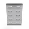 Evelyn 5 Drawer Wide Chest Grey Matt front on image of the drawers on a white background