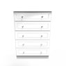 Edinbrugh 5 Drawer Chest White Gloss front on image of the chest on a white background
