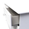 Edinbrugh 6 Drawer Midi Chest White Gloss close up image of open drawer on a white background