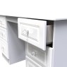 Edinbrugh Kneehole Desk White Gloss close up image of the open drawer on a white background