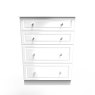 Edinbrugh 4 Drawer Deep Chest White Gloss front on image of the chest on a white background
