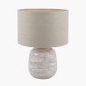 Alina White Dot Design Small Stoneware Table Lamp with Natural Linen Shade image of the lamp with shade on a white background