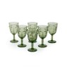 Set Of 6 Green Deco Face Wine Glasses image of the set on a white background