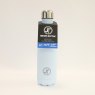 JT Fitness Baby Blue Stainless Steel 500ml Water Bottle image of the bottle with label on a beige background