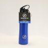 JT Fitness Royal Blue 500ml Straw Water Bottle image of the bottle with label on a beige background