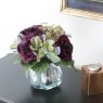 Floralsilk Burgundy Green Rose & Hydrangea In Curve Vase lifestyle image of the flowers in vase