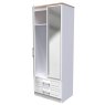 Stoneacre 2ft 6in 2 Drawer Mirror Wardrobe angled image of the wardrobe with door open on a white background