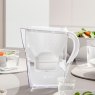 Brita Marella XL White Filter Water Jug lifestyle image of the jug on a kitchen worktop