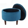 Sapphire Blue Velvet Buttoned Pouffee Storage Stool image of the stool with its lid off on a white background