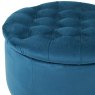 Sapphire Blue Velvet Buttoned Pouffee Storage Stool close up image of the stool on a white background