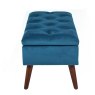 Sapphire Blue Velvet Buttoned Storage Bench Footstool side on image of the bench on a white background