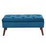 Sapphire Blue Velvet Buttoned Storage Bench Footstool image of the bench on a white background