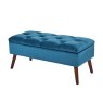 Sapphire Blue Velvet Buttoned Storage Bench Footstool angled image of the bench on a white background