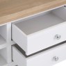 Holkham Oak Large TV Unit close up image of the drawers open on a white background