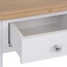Holkham Oak Console Table close up of open drawer on a white background
