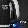 Tower Saturn 1.7L Black Kettle lifestyle image of the kettle with specs