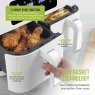 Tower Vortex White 8.5L Dual Basket Air Fryer lifestyle image of the air fryer with specs