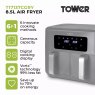 Tower Vortx Grey 8.5 Litre Dual Basket Air Fryer Spec Sheet