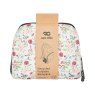 Eco Chic Lightweight Cream Floral Foldable Backpack image of the folded backpack in packaging on a white background