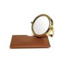 Alice Wheeler Tan Venice Mirror & Pouch image of the mirror and the pouch on a white background