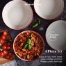 Barbary & Oak Red Foundry Set Of 4 Pasta Bowls lifestyle image of the bowls with specs