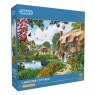 Gibsons Lakeside Cottage 500 Piece Puzzle image of the puzzle box on a white background