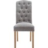 Button Back Dining Chair In Grey front on image of the chair on a white background