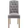 Button Back Dining Chair In Grey front on image of the chair on a white background