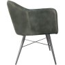 Leather & Iron Carver Tub Chair In Light Grey side on image of the chair on a white background