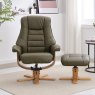 Sardinia Olive Green Leather Chair And Stool Set front on lifestyle image of the chair and stool