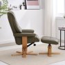Sardinia Olive Green Leather Chair And Stool Set side on lifestyle image of the chair and stool