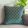Paoletti Avenue Teal Velvet Jacquard Cushion lifestyle