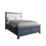 Heritage Editions Blue Double Bed With Fabric Headboard And End Drawers on a white background