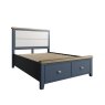 Heritage Editions Blue Double Bed With Fabric Headboard And End Drawers on a white background