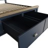 Heritage Editions Blue Double Bed With Fabric Headboard And End Drawers on a white background