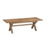 Manor Oak 2m Extending Crossed Leg Dining Table With 6 Cross Back Chairs on a white background