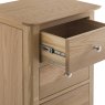 Coastal 4 Drawer Narrow Chest white background close up open drawer