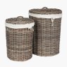 Pacific Grey Kuba Round Linen Basket